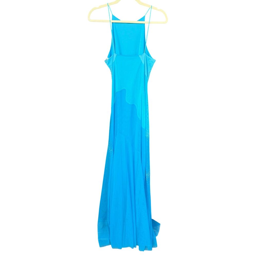 Vintage Niki Livas Y2K Blue Beaded Mesh Prom Dress Mermaidcore Size 8 Flaw AS IS - Picture 8 of 11